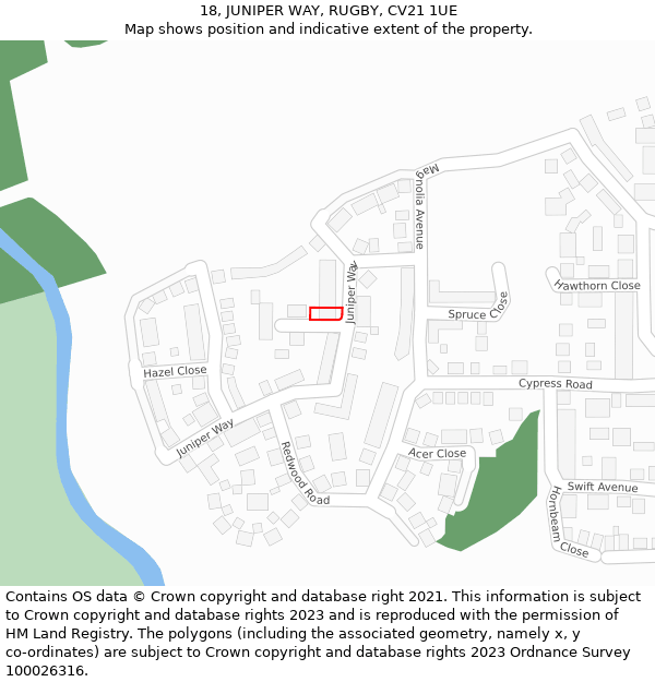 18, JUNIPER WAY, RUGBY, CV21 1UE: Location map and indicative extent of plot