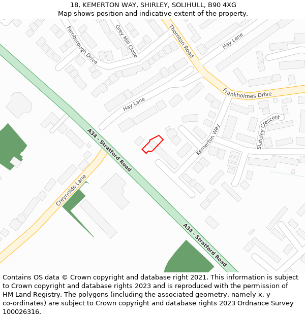 18, KEMERTON WAY, SHIRLEY, SOLIHULL, B90 4XG: Location map and indicative extent of plot