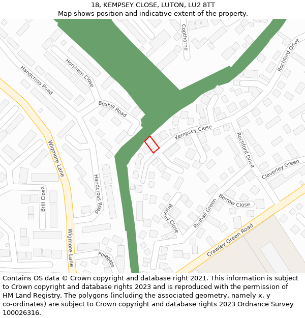 18, KEMPSEY CLOSE, LUTON, LU2 8TT: Location map and indicative extent of plot