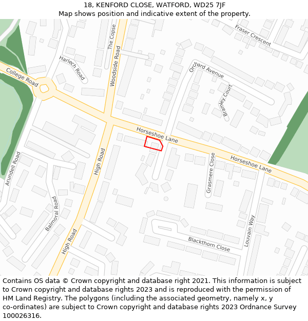 18, KENFORD CLOSE, WATFORD, WD25 7JF: Location map and indicative extent of plot