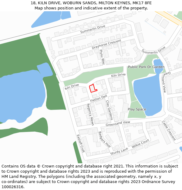 18, KILN DRIVE, WOBURN SANDS, MILTON KEYNES, MK17 8FE: Location map and indicative extent of plot