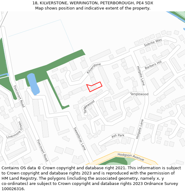 18, KILVERSTONE, WERRINGTON, PETERBOROUGH, PE4 5DX: Location map and indicative extent of plot