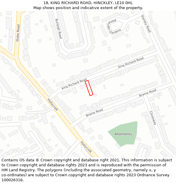 18, KING RICHARD ROAD, HINCKLEY, LE10 0HL: Location map and indicative extent of plot