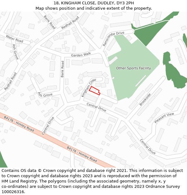 18, KINGHAM CLOSE, DUDLEY, DY3 2PH: Location map and indicative extent of plot