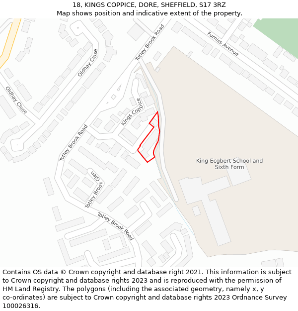 18, KINGS COPPICE, DORE, SHEFFIELD, S17 3RZ: Location map and indicative extent of plot