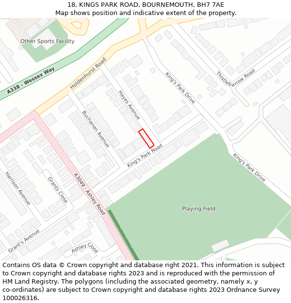 18, KINGS PARK ROAD, BOURNEMOUTH, BH7 7AE: Location map and indicative extent of plot