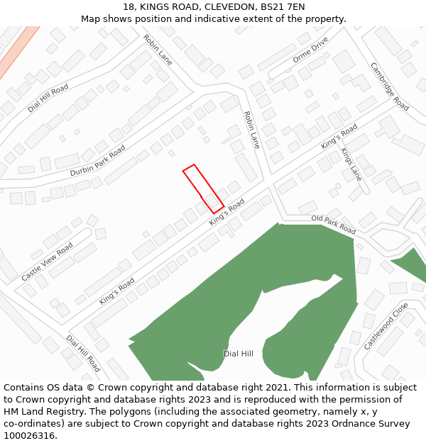 18, KINGS ROAD, CLEVEDON, BS21 7EN: Location map and indicative extent of plot