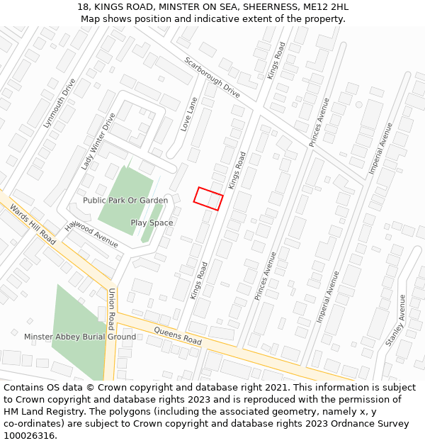 18, KINGS ROAD, MINSTER ON SEA, SHEERNESS, ME12 2HL: Location map and indicative extent of plot