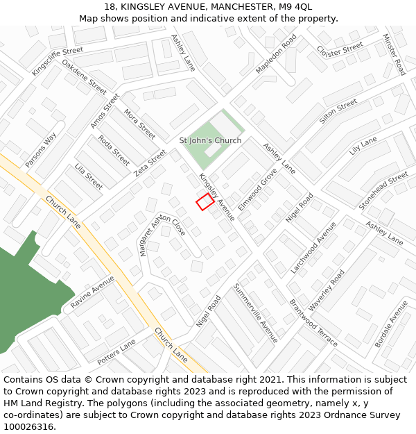 18, KINGSLEY AVENUE, MANCHESTER, M9 4QL: Location map and indicative extent of plot