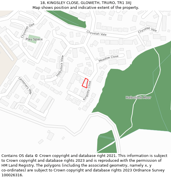 18, KINGSLEY CLOSE, GLOWETH, TRURO, TR1 3XJ: Location map and indicative extent of plot