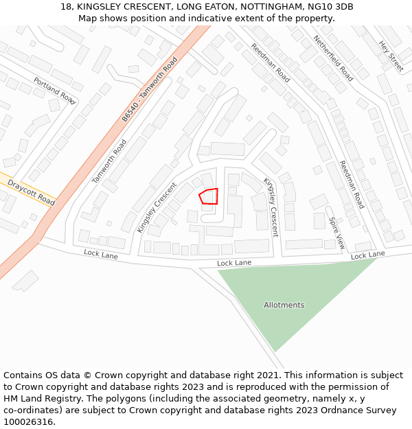 18, KINGSLEY CRESCENT, LONG EATON, NOTTINGHAM, NG10 3DB: Location map and indicative extent of plot