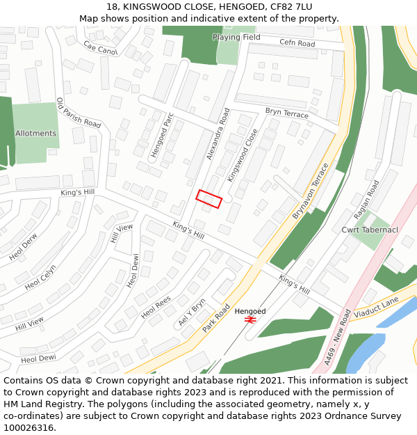 18, KINGSWOOD CLOSE, HENGOED, CF82 7LU: Location map and indicative extent of plot