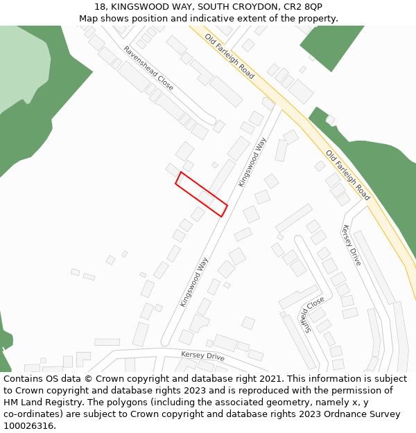 18, KINGSWOOD WAY, SOUTH CROYDON, CR2 8QP: Location map and indicative extent of plot