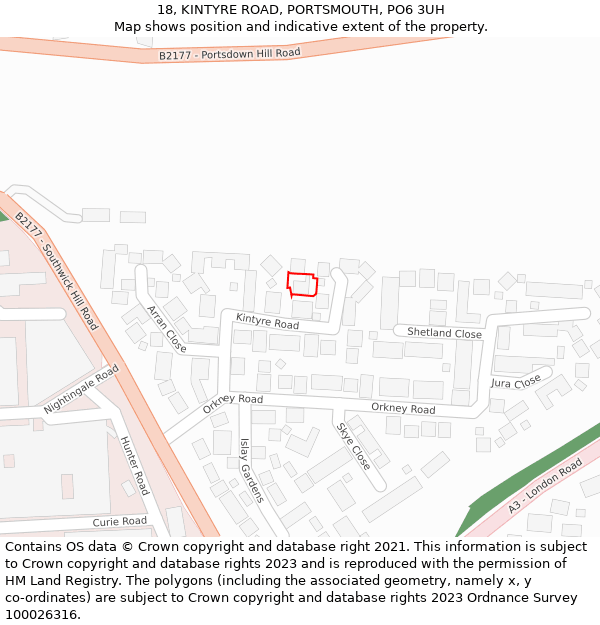 18, KINTYRE ROAD, PORTSMOUTH, PO6 3UH: Location map and indicative extent of plot