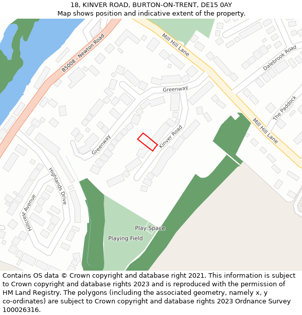 18, KINVER ROAD, BURTON-ON-TRENT, DE15 0AY: Location map and indicative extent of plot