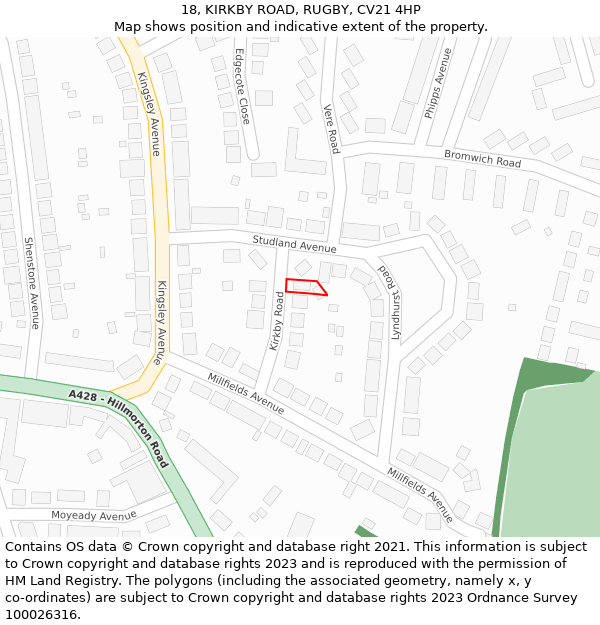 18, KIRKBY ROAD, RUGBY, CV21 4HP: Location map and indicative extent of plot