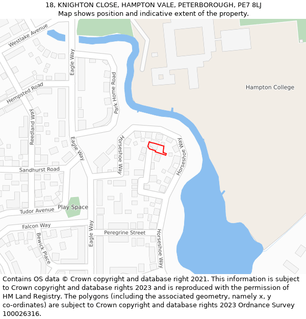 18, KNIGHTON CLOSE, HAMPTON VALE, PETERBOROUGH, PE7 8LJ: Location map and indicative extent of plot