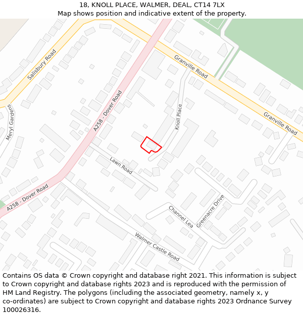 18, KNOLL PLACE, WALMER, DEAL, CT14 7LX: Location map and indicative extent of plot