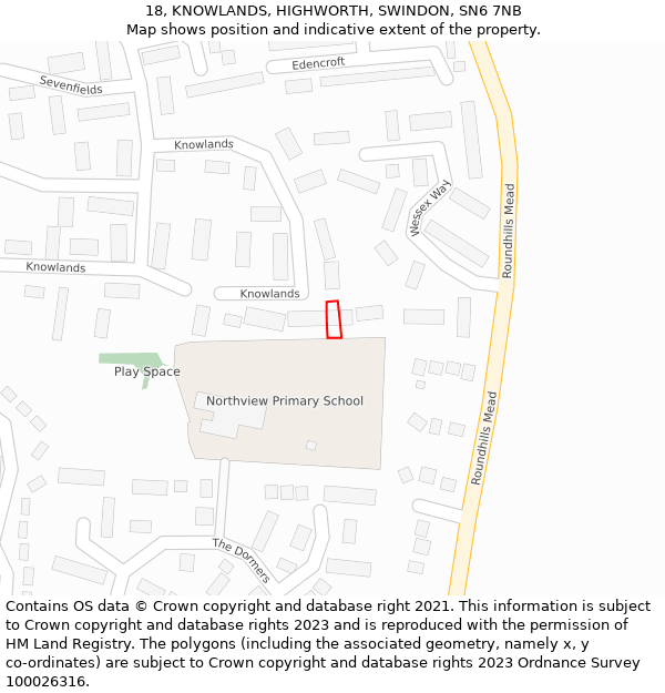 18, KNOWLANDS, HIGHWORTH, SWINDON, SN6 7NB: Location map and indicative extent of plot