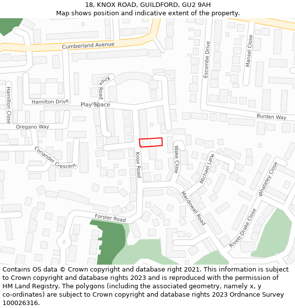 18, KNOX ROAD, GUILDFORD, GU2 9AH: Location map and indicative extent of plot