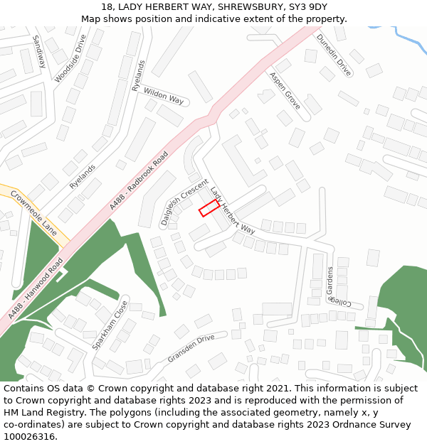 18, LADY HERBERT WAY, SHREWSBURY, SY3 9DY: Location map and indicative extent of plot