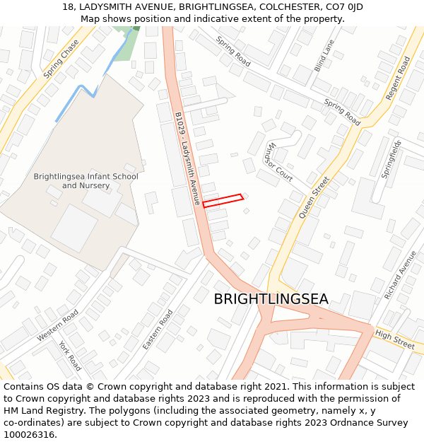 18, LADYSMITH AVENUE, BRIGHTLINGSEA, COLCHESTER, CO7 0JD: Location map and indicative extent of plot