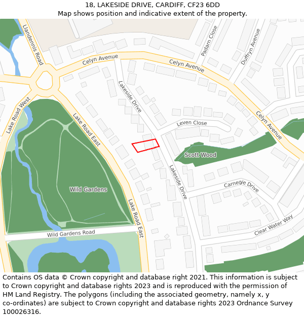 18, LAKESIDE DRIVE, CARDIFF, CF23 6DD: Location map and indicative extent of plot