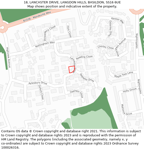 18, LANCASTER DRIVE, LANGDON HILLS, BASILDON, SS16 6UE: Location map and indicative extent of plot
