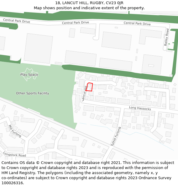 18, LANCUT HILL, RUGBY, CV23 0JR: Location map and indicative extent of plot