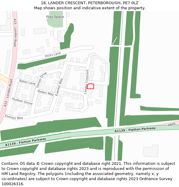 18, LANDER CRESCENT, PETERBOROUGH, PE7 0LZ: Location map and indicative extent of plot