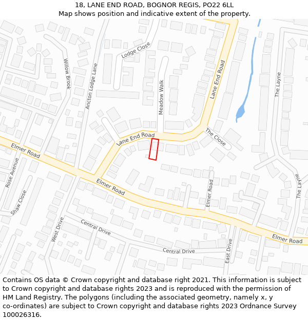 18, LANE END ROAD, BOGNOR REGIS, PO22 6LL: Location map and indicative extent of plot