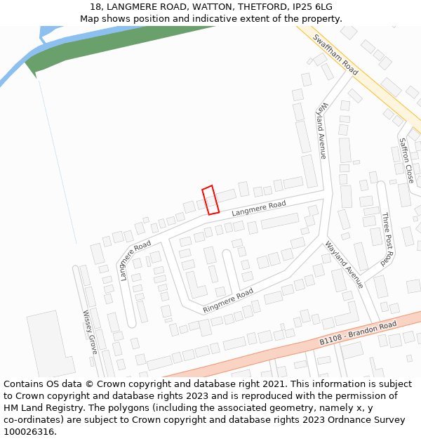 18, LANGMERE ROAD, WATTON, THETFORD, IP25 6LG: Location map and indicative extent of plot