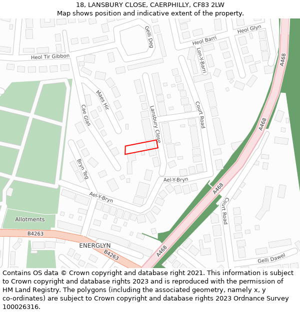 18, LANSBURY CLOSE, CAERPHILLY, CF83 2LW: Location map and indicative extent of plot