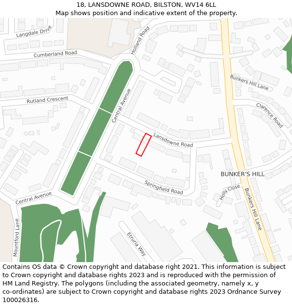 18, LANSDOWNE ROAD, BILSTON, WV14 6LL: Location map and indicative extent of plot
