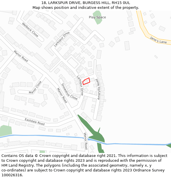 18, LARKSPUR DRIVE, BURGESS HILL, RH15 0UL: Location map and indicative extent of plot