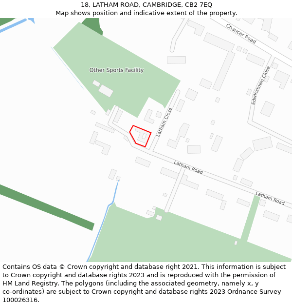 18, LATHAM ROAD, CAMBRIDGE, CB2 7EQ: Location map and indicative extent of plot