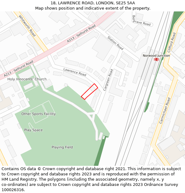18, LAWRENCE ROAD, LONDON, SE25 5AA: Location map and indicative extent of plot