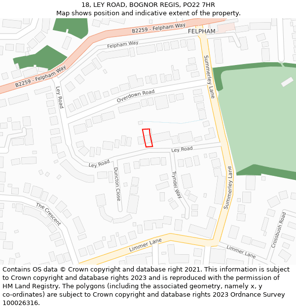 18, LEY ROAD, BOGNOR REGIS, PO22 7HR: Location map and indicative extent of plot