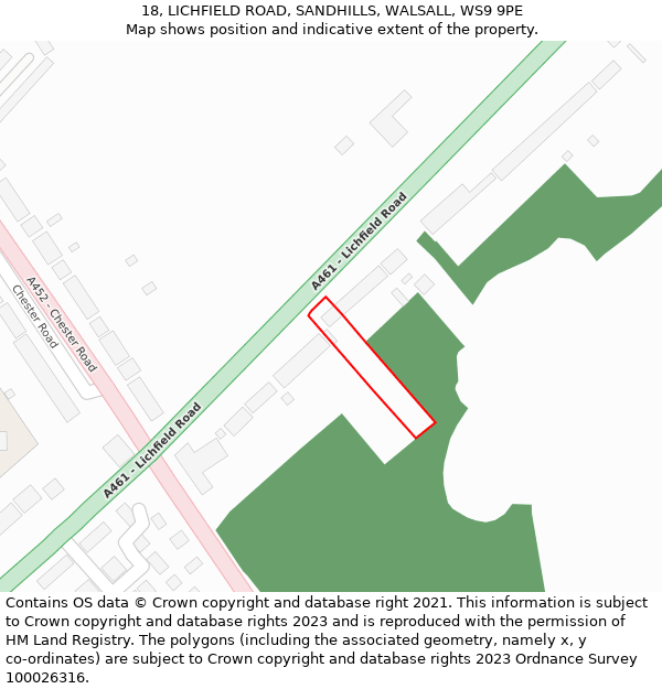 18, LICHFIELD ROAD, SANDHILLS, WALSALL, WS9 9PE: Location map and indicative extent of plot