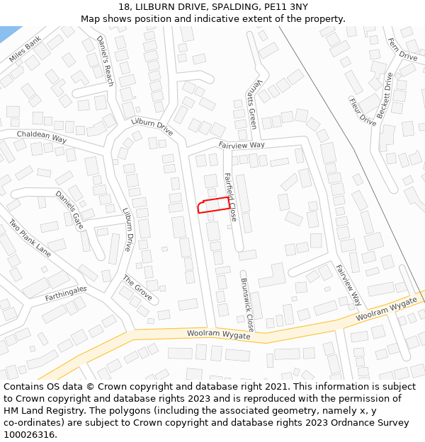 18, LILBURN DRIVE, SPALDING, PE11 3NY: Location map and indicative extent of plot