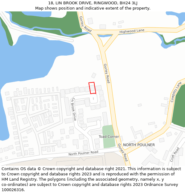 18, LIN BROOK DRIVE, RINGWOOD, BH24 3LJ: Location map and indicative extent of plot