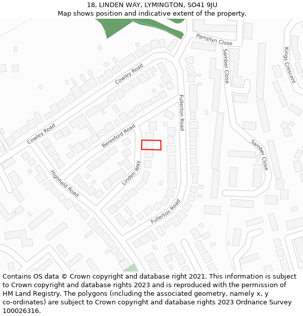 18, LINDEN WAY, LYMINGTON, SO41 9JU: Location map and indicative extent of plot