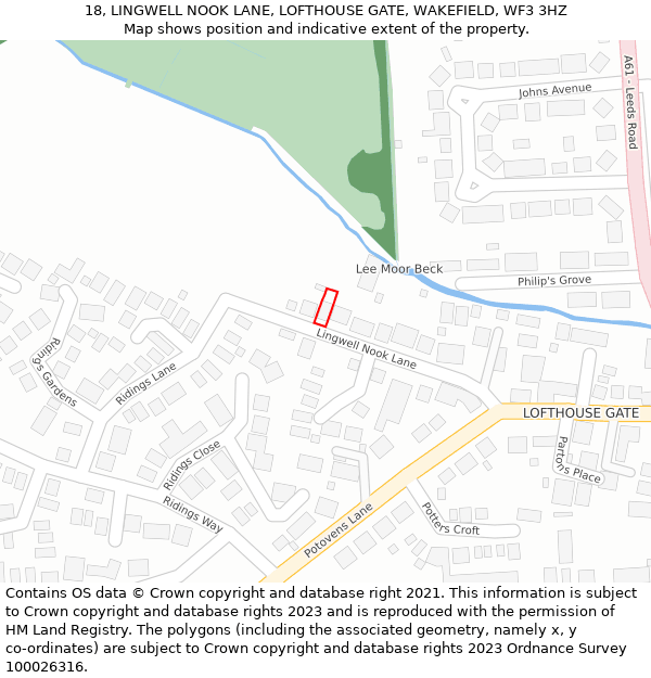 18, LINGWELL NOOK LANE, LOFTHOUSE GATE, WAKEFIELD, WF3 3HZ: Location map and indicative extent of plot