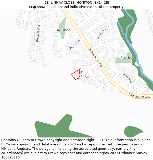 18, LINHAY CLOSE, HONITON, EX14 2BJ: Location map and indicative extent of plot
