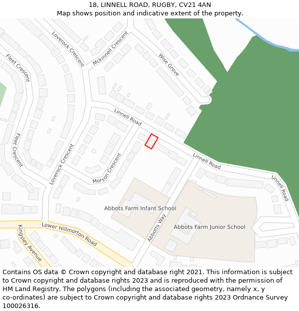 18, LINNELL ROAD, RUGBY, CV21 4AN: Location map and indicative extent of plot