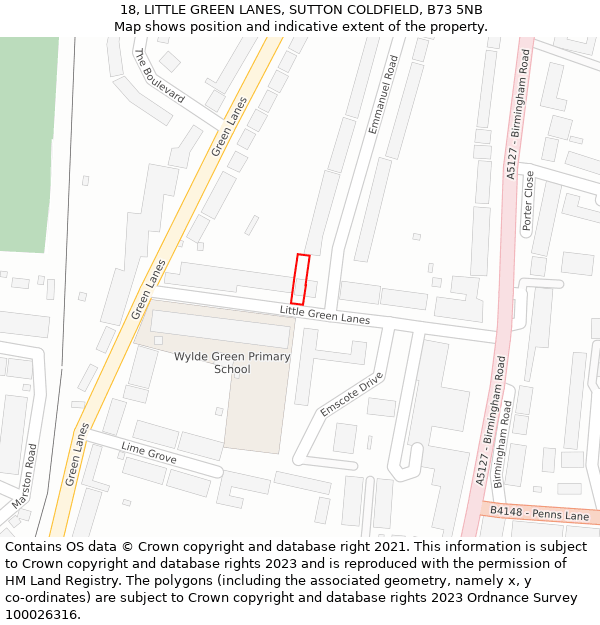 18, LITTLE GREEN LANES, SUTTON COLDFIELD, B73 5NB: Location map and indicative extent of plot