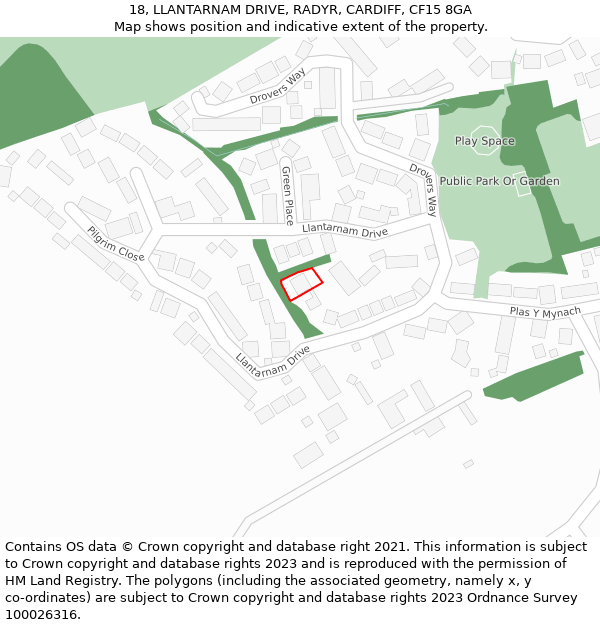 18, LLANTARNAM DRIVE, RADYR, CARDIFF, CF15 8GA: Location map and indicative extent of plot