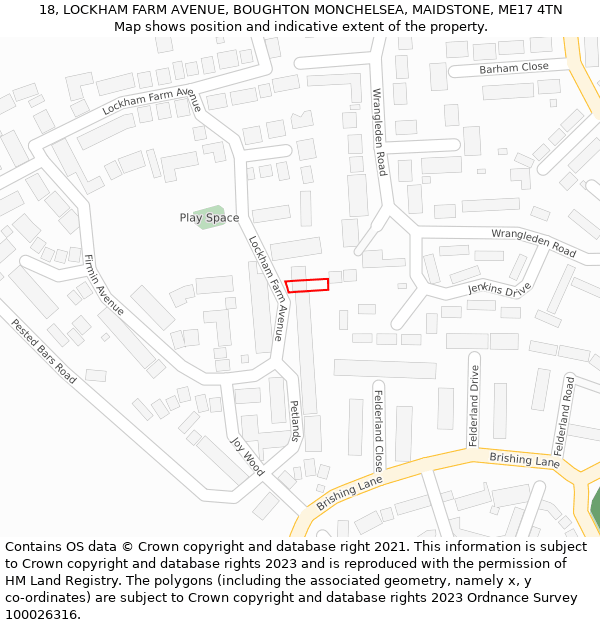 18, LOCKHAM FARM AVENUE, BOUGHTON MONCHELSEA, MAIDSTONE, ME17 4TN: Location map and indicative extent of plot