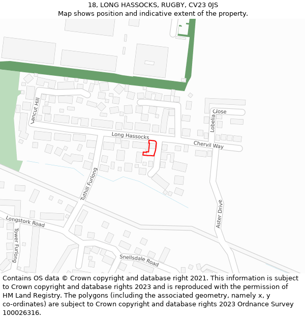 18, LONG HASSOCKS, RUGBY, CV23 0JS: Location map and indicative extent of plot