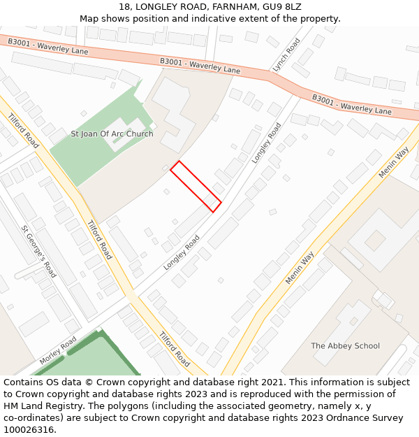 18, LONGLEY ROAD, FARNHAM, GU9 8LZ: Location map and indicative extent of plot